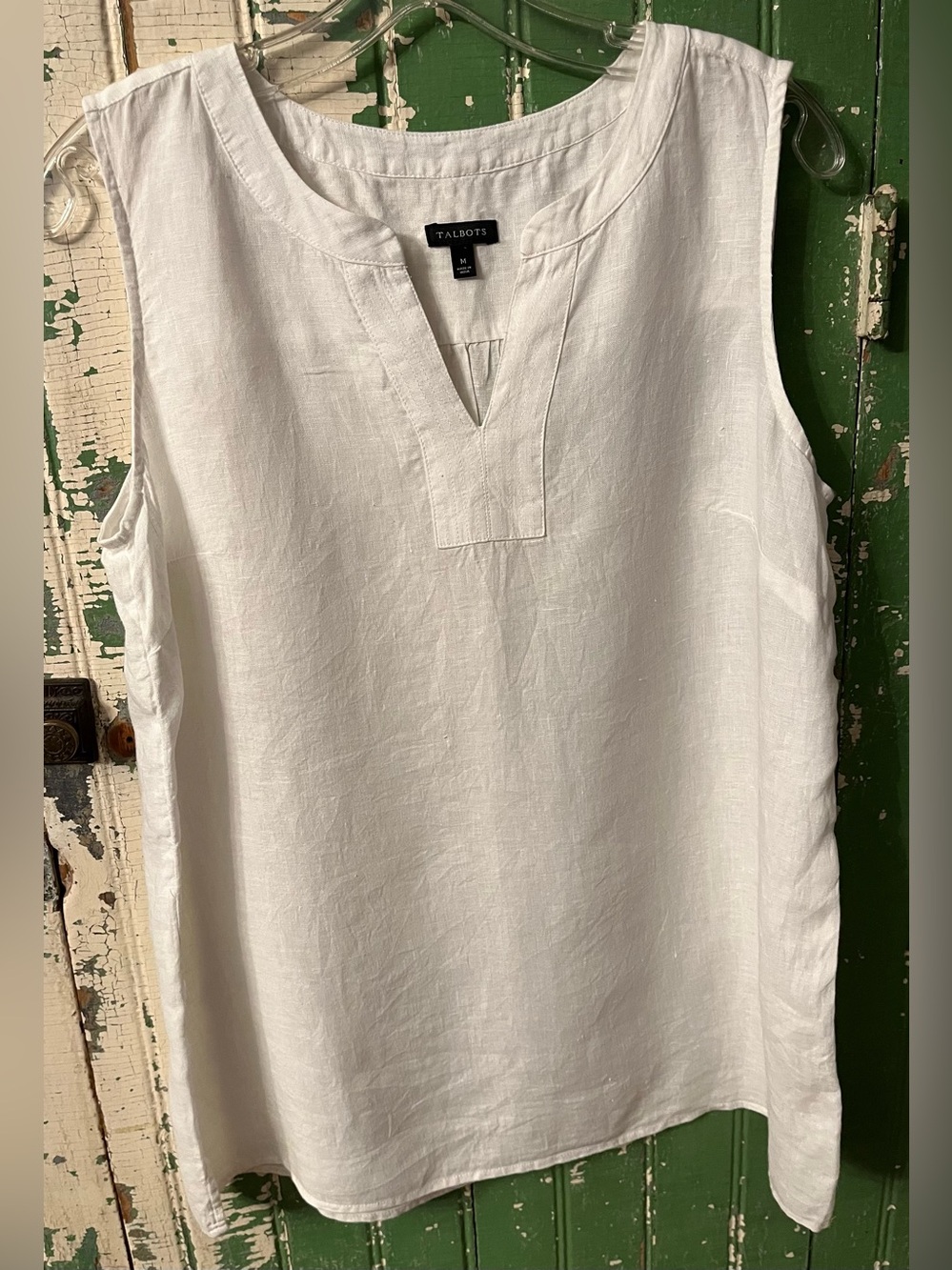 Linen Talbots White Sleeveless V-Notch Top Tunic Size Medium